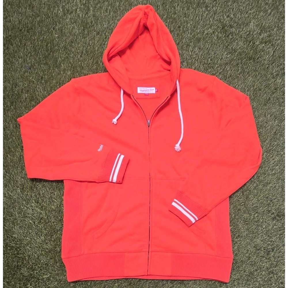 Mitchell & Ness Nostalgia Co. Full Zip Hoodie Mens XL Orange White Striped Retro - Picture 3 of 7